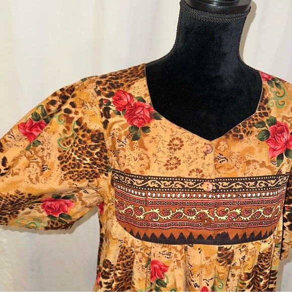Vtg Phases Women’s House Patio Dress Size Med Cheetah Rose Print 100% Cotton - Picture 5 of 14